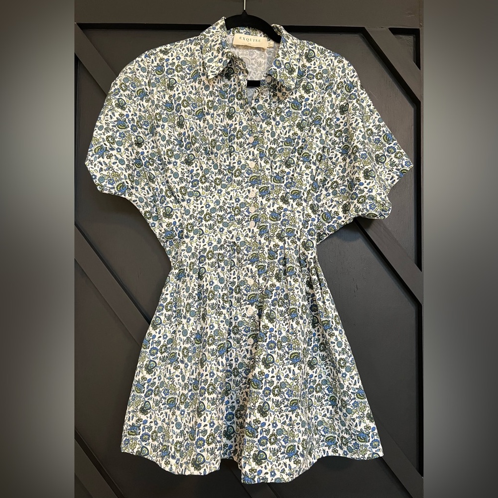 Exquise x Anthropologie Tobie Mini Shirt Dress in Multi-Floral, Size M (Petite) - Picture 4 of 12